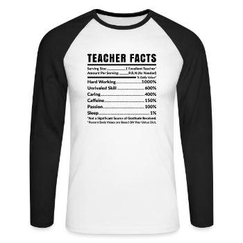 Fakten zum Lehrer - Unisex Baseballshirt langarm - Weiß/Schwarz - Vorne - Nik (191cm)