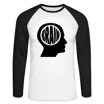 Brain in einem Kopf - Unisex Baseballshirt langarm - Weiß/Schwarz - Vorne - Nik (191cm)