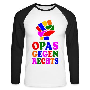 Opas gegen rechts - Unisex Baseballshirt langarm - Weiß/Schwarz - Vorne - Nik (191cm)