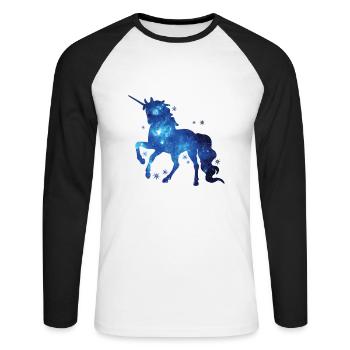 Einhorn Einhorn Einhorn Geschenk Geschenkidee - Unisex Baseballshirt langarm - Weiß/Schwarz - Vorne - Nik (191cm)