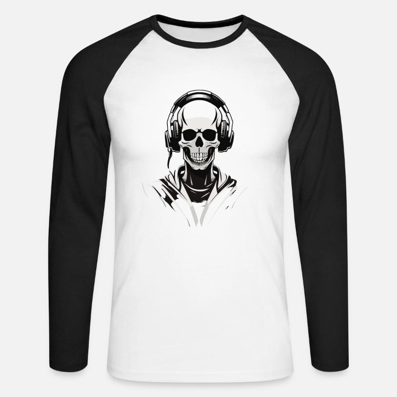 Skelleton DJ direct view - Unisex Baseballshirt langarm - Weiß/Schwarz