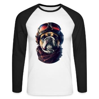 English Bulldog Vintage Pilot - Unisex Long Sleeve Baseball T-Shirt - white/black - Front - Nik (191cm)