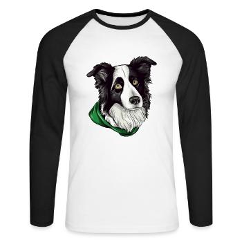 Border Collie - T-shirt baseball manches longues Homme - blanc/noir - Devant - Nik (191cm)