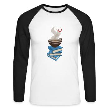 Cup of coffee bookworm t-shirt gift - Unisex Long Sleeve Baseball T-Shirt - white/black - Front - Nik (191cm)