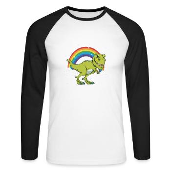 T-Rex Tyrannosaurus Rex Dinosaur Rainbow - T-shirt baseball manches longues Homme - blanc/noir - Devant - Nik (191cm)