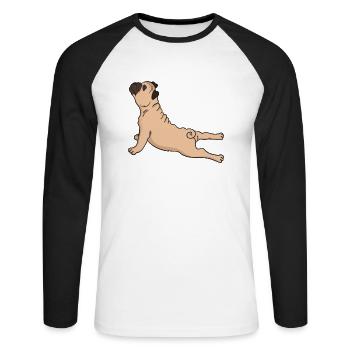 Mops Hund Yoga Übung Gymnastik Geschenk - Unisex Baseballshirt langarm - Weiß/Schwarz - Vorne - Nik (191cm)