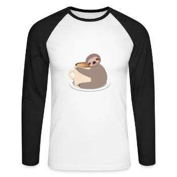 Sloth sweet coffee / cocoa cup Hot gift idea - Unisex Long Sleeve Baseball T-Shirt - white/black - Front - Nik (191cm)