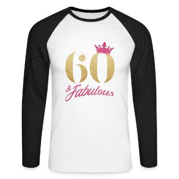 60 fabuleux anniversaire 1960 T-shirt cadeau - T-shirt baseball manches longues Homme - blanc/noir - Devant - Nik (191cm)