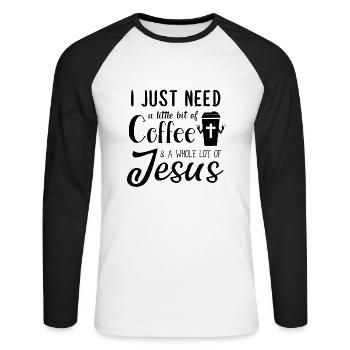 Jesus and Coffee Caffeine Christ believe barista - Unisex Baseballshirt langarm - Weiß/Schwarz - Vorne - Nik (191cm)