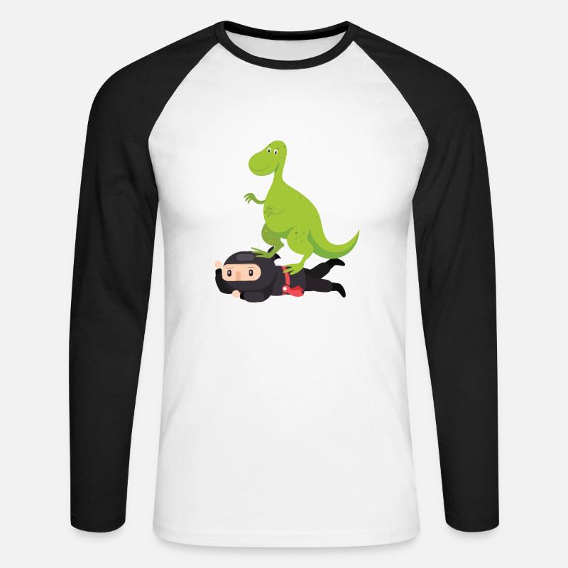 Ninja Samurai mit Dinosaurier - Unisex Baseballshirt langarm - Weiß/Schwarz