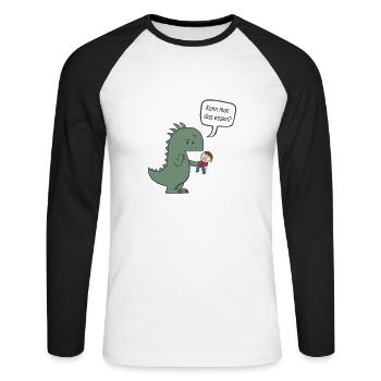 Kann man das essen? - Dino - Unisex Baseballshirt langarm - Weiß/Schwarz - Vorne - Nik (191cm)