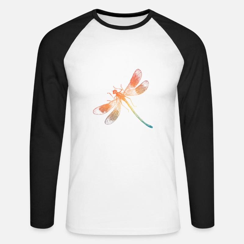 Bunte Regenbogen Libelle - Unisex Baseballshirt langarm - Weiß/Schwarz