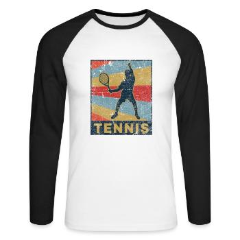 Tennis Tennisfan Tennisclub Geschenk Tennisball - Unisex Baseballshirt langarm - Weiß/Schwarz - Vorne - Nik (191cm)