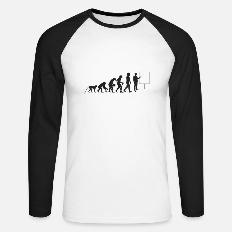 Lehrer Evolution - Unisex Baseballshirt langarm - Weiß/Schwarz