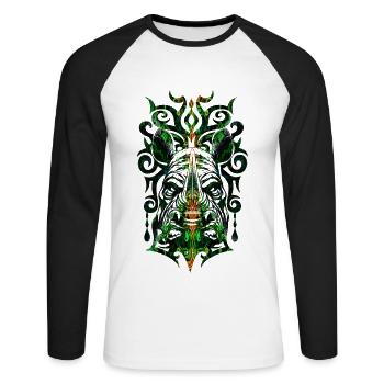 African Rhino Tribal - Unisex Long Sleeve Baseball T-Shirt - white/black - Front - Nik (191cm)