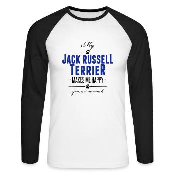 My Jack Russell Terrier makes me happy - Unisex Baseballshirt langarm - Weiß/Schwarz - Vorne - Nik (191cm)