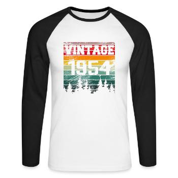 1954 Vintage Geburtstagsgeschenk 1954 Retro - Unisex Baseballshirt langarm - Weiß/Schwarz - Vorne - Nik (191cm)