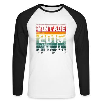 2015 Cadeau D'anniversaire Vintage 2015 Rétro - T-shirt baseball manches longues Homme - blanc/noir - Devant - Nik (191cm)