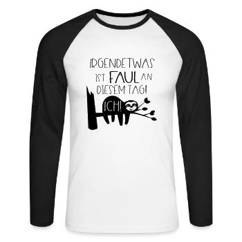 lustig Spruch Faultier faul Faulpelz Tier Geschenk - Unisex Baseballshirt langarm - Weiß/Schwarz - Vorne - Nik (191cm)