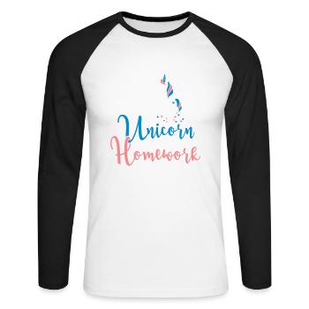 My Unicorn ate my Homework - Hausaufgaben -Einhorn - Unisex Baseballshirt langarm - Weiß/Schwarz - Vorne - Nik (191cm)