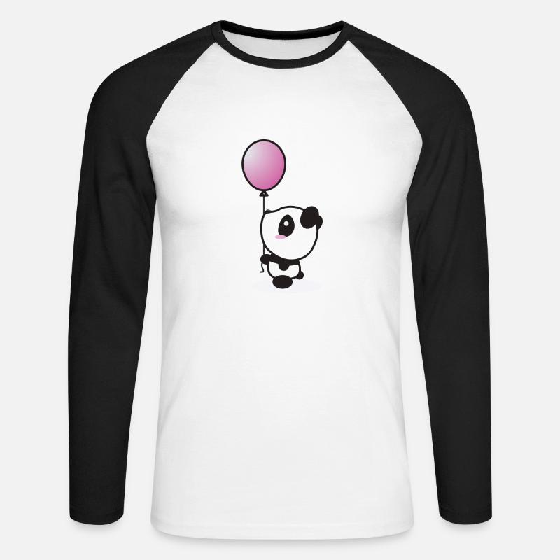 panda with baloon - Unisex Baseballshirt langarm - Weiß/Schwarz