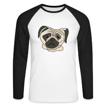 Visage de carlin - T-shirt baseball manches longues Homme - blanc/noir - Devant - Nik (191cm)