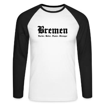 Bremen Harder Better Faster Stronger - Unisex Baseballshirt langarm - Weiß/Schwarz - Vorne - Nik (191cm)