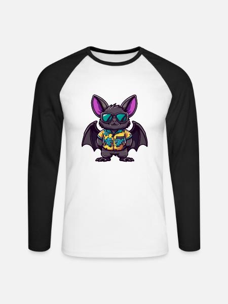 Fledermaus Comic Urlaub - Unisex Baseballshirt langarm - Weiß/Schwarz