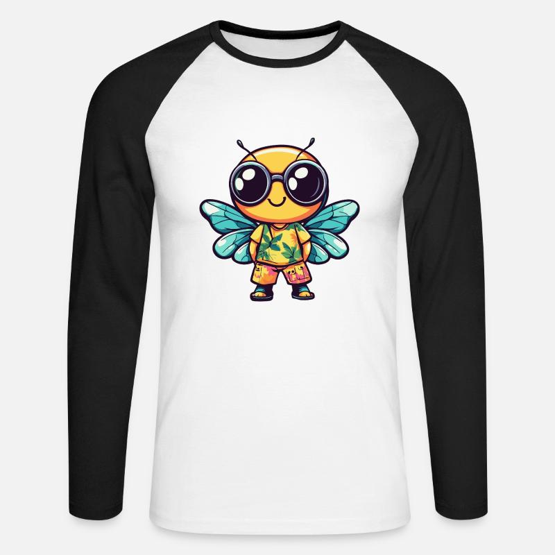 Libelle Comic Urlaub - Unisex Baseballshirt langarm - Weiß/Schwarz