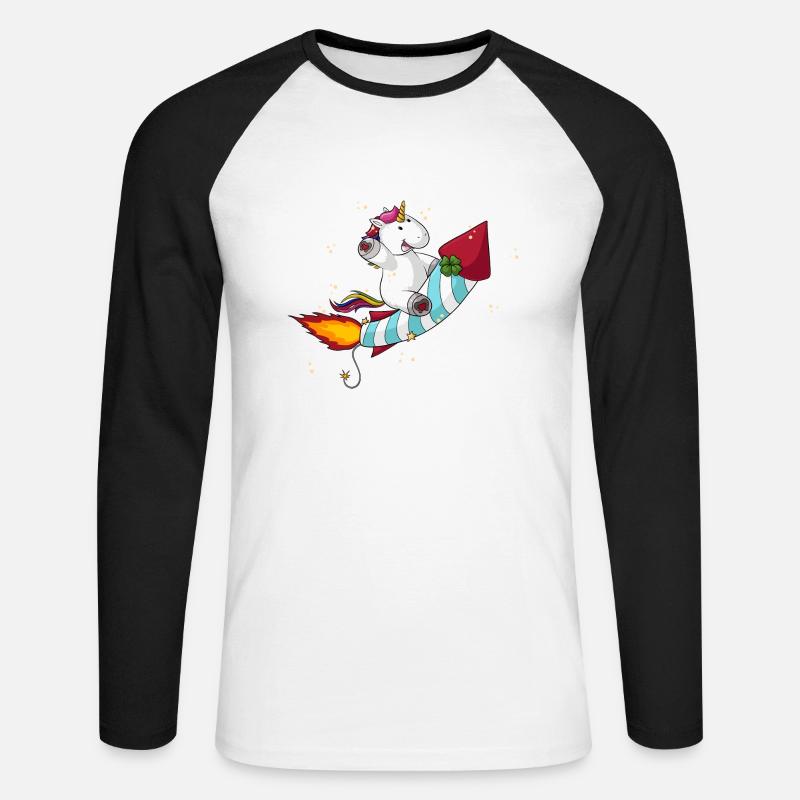 Comic Raketen Einhorn - Unisex Baseballshirt langarm - Weiß/Schwarz