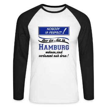 Hamburg , Tradition , Fußball Fan , Nobody (25) - Unisex Baseballshirt langarm - Weiß/Schwarz - Vorne - Nik (191cm)