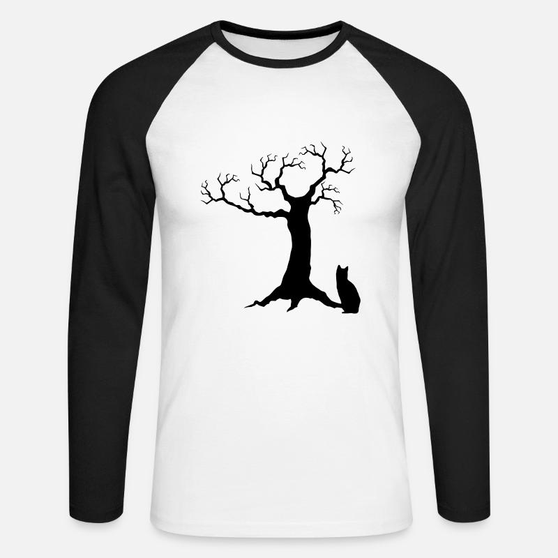 Baum Katze cat Katzen - Unisex Baseballshirt langarm - Weiß/Schwarz
