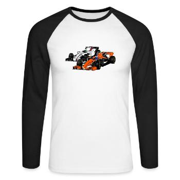 Racecar - Rennauto - Unisex Baseballshirt langarm - Weiß/Schwarz - Vorne - Nik (191cm)