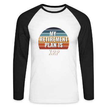 Mon plan de retraite est Ripple, XRP- Funny Crypto - T-shirt baseball manches longues Homme - blanc/noir - Devant - Nik (191cm)