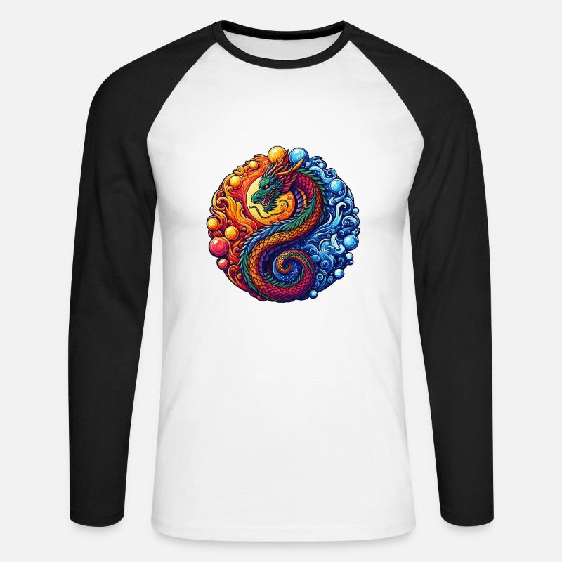 Lebendiger Yin-Yang-Drache - Unisex Baseballshirt langarm - Weiß/Schwarz