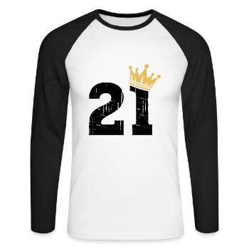 21 Crown 21e anniversaire 21 ans - T-shirt baseball manches longues Homme - blanc/noir - Devant - Nik (191cm)