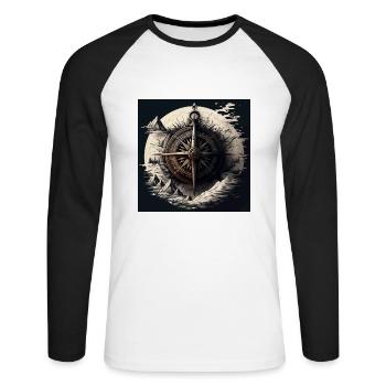 kunstvoller Segler-Kompass auf hoher See - Unisex Baseballshirt langarm - Weiß/Schwarz - Vorne - Nik (191cm)