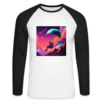 Paraglider im Synthwave Stil - Unisex Baseballshirt langarm - Weiß/Schwarz - Vorne - Nik (191cm)