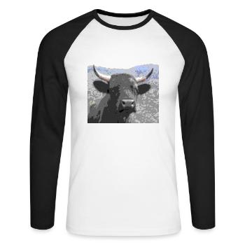 Vache Race d'Hérens - T-shirt baseball manches longues Homme - blanc/noir - Devant - Nik (191cm)