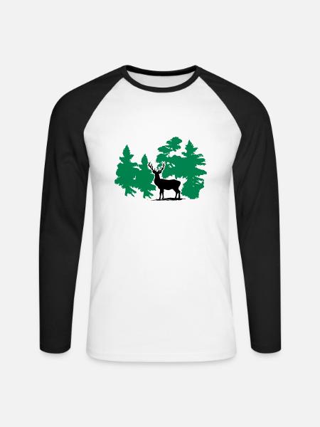 Hirsch - Deer - Unisex Baseballshirt langarm - Weiß/Schwarz