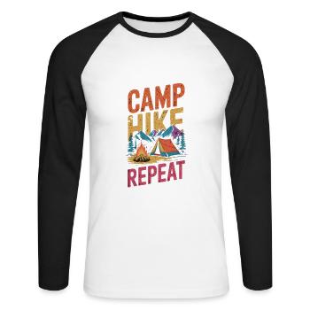 Camp Hike Climber Camping Mountain Camper Hiker - Unisex Long Sleeve Baseball T-Shirt - white/black - Front - Nik (191cm)