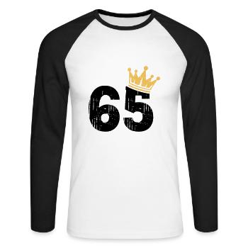65 Couronne 65e anniversaire 65 ans - T-shirt baseball manches longues Homme - blanc/noir - Devant - Nik (191cm)