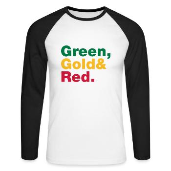 Vert, or et rouge. - T-shirt baseball manches longues Homme - blanc/noir - Devant - Nik (191cm)
