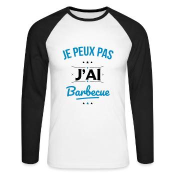Je peux pas j'ai barbecue - Cadeau humour - T-shirt baseball manches longues Homme - blanc/noir - Devant - Nik (191cm)