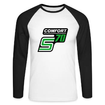 S70 Comfort Logo - Unisex Long Sleeve Baseball T-Shirt - white/black - Front - Nik (191cm)