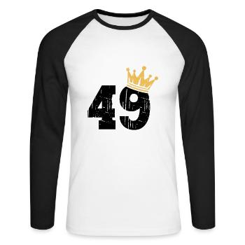 49 Crown 49th Birthday 49 Years - Unisex Long Sleeve Baseball T-Shirt - white/black - Front - Nik (191cm)