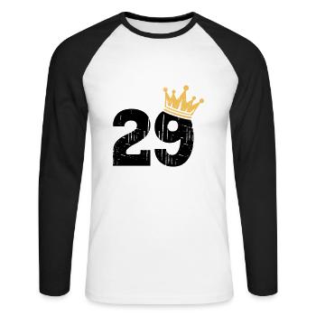 29 Crown 29th Birthday 29 Years - Unisex Long Sleeve Baseball T-Shirt - white/black - Front - Nik (191cm)
