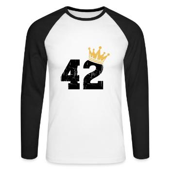 42 Couronne 42e anniversaire 42 ans - T-shirt baseball manches longues Homme - blanc/noir - Devant - Nik (191cm)