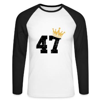 47 Crown 47th Birthday 47 Years - Unisex Long Sleeve Baseball T-Shirt - white/black - Front - Nik (191cm)