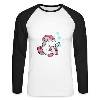 Bulles de savon Licorne soufflant un cadeau d'enfant scintillant - T-shirt baseball manches longues Homme - blanc/noir - Devant - Nik (191cm)